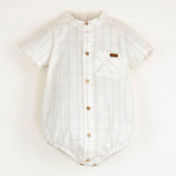 Popelin White Plaid Romper Suit With Mandarin Collar