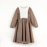 Popelin Terracotta plaid dress with yoke