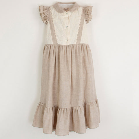 Popelin Organic Sand Dress With Baby-Style Collar