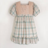 Popelin Pink Plaid Dress With Puffed Sleeve