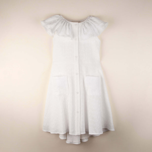 Popelin Organic dress with frilled collar with Swiss embroidery