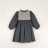 Popelin Grey dress with yoke and Swiss embroidery