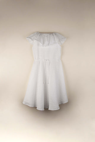 Popelin Organic dress with frilled collar with Swiss embroidery