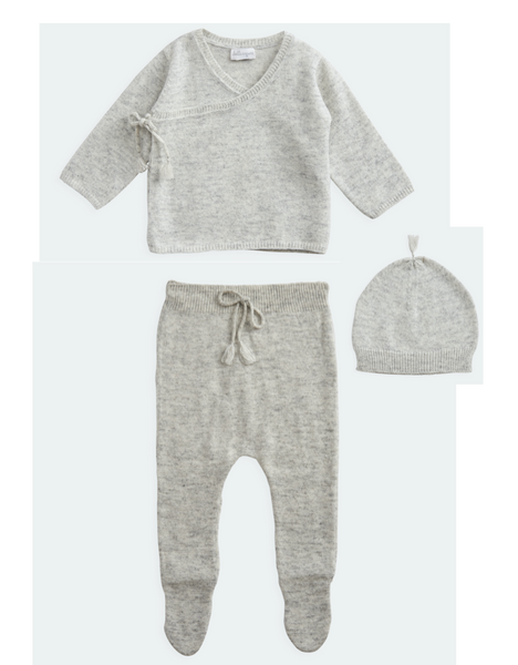 BELLE ENFANT Wrap Top, Leggings, Hat Set Silver Marl